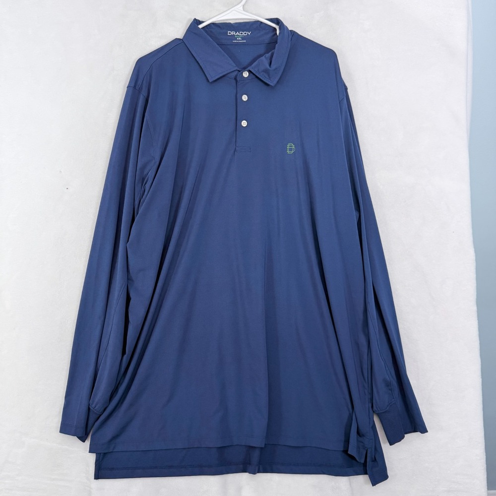 B Draddy Sport Polo Shirt Mens 2XL Blue Golf Performance Stretch Athletic